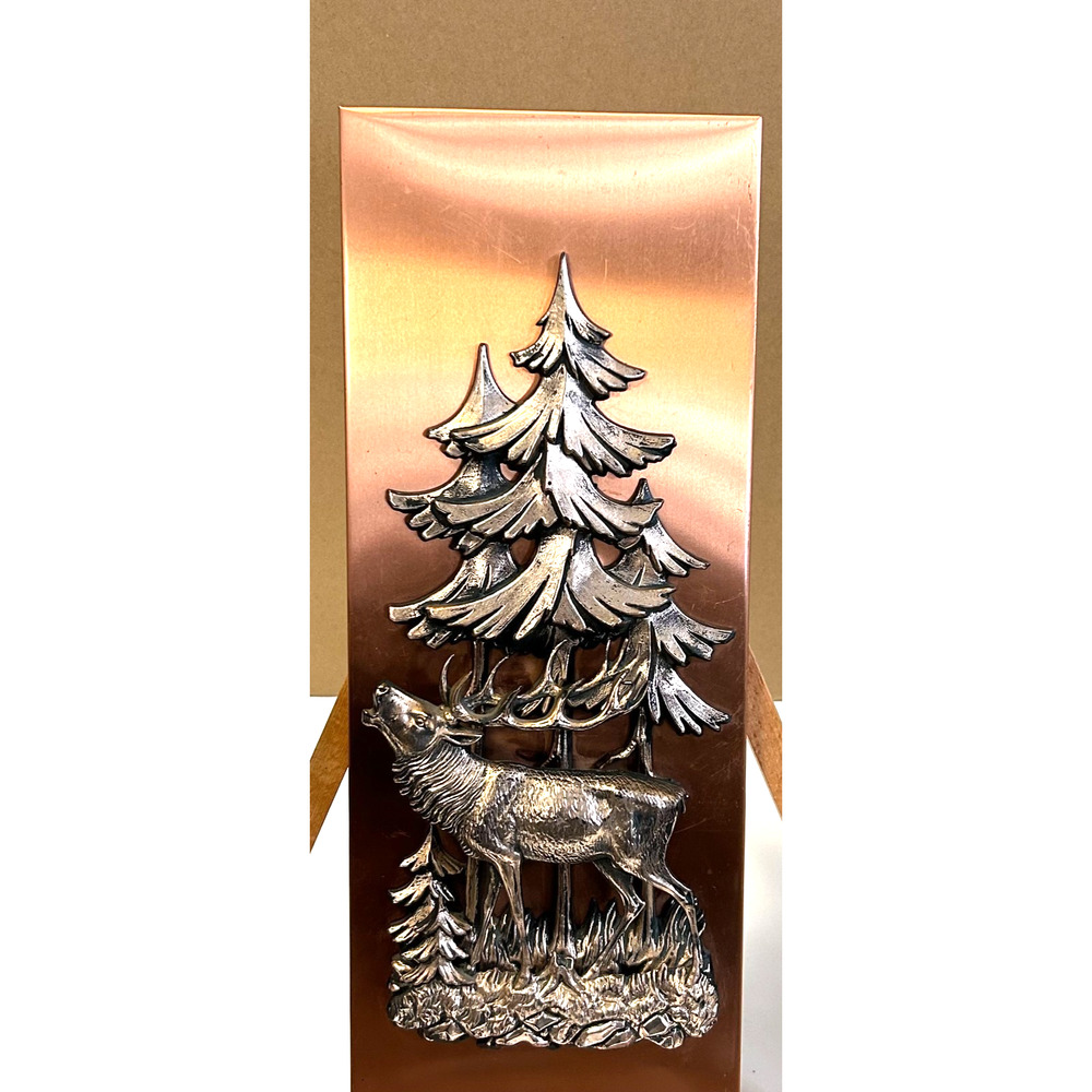 Vintage Wall Plaque 3D Faux Copper Bugling Bull Elk Tree Rustic Cabin
